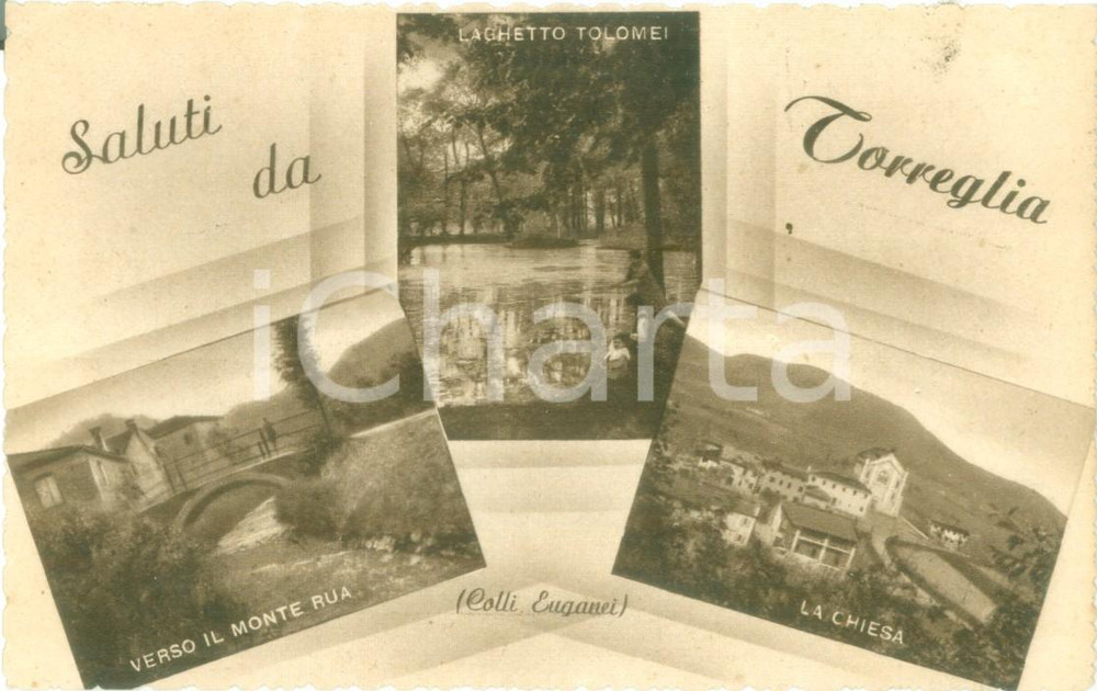 Cartolina originale da collezione 1930 ca TORREGLIA PD Vedutine Laghetto TOLOMEI Chiesa Cartolina FP NV 1