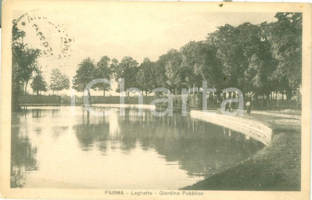 Cartolina originale da collezione 1932 PARMA Passanti al laghetto ai giardini pubblici Cartolina FP VG 1