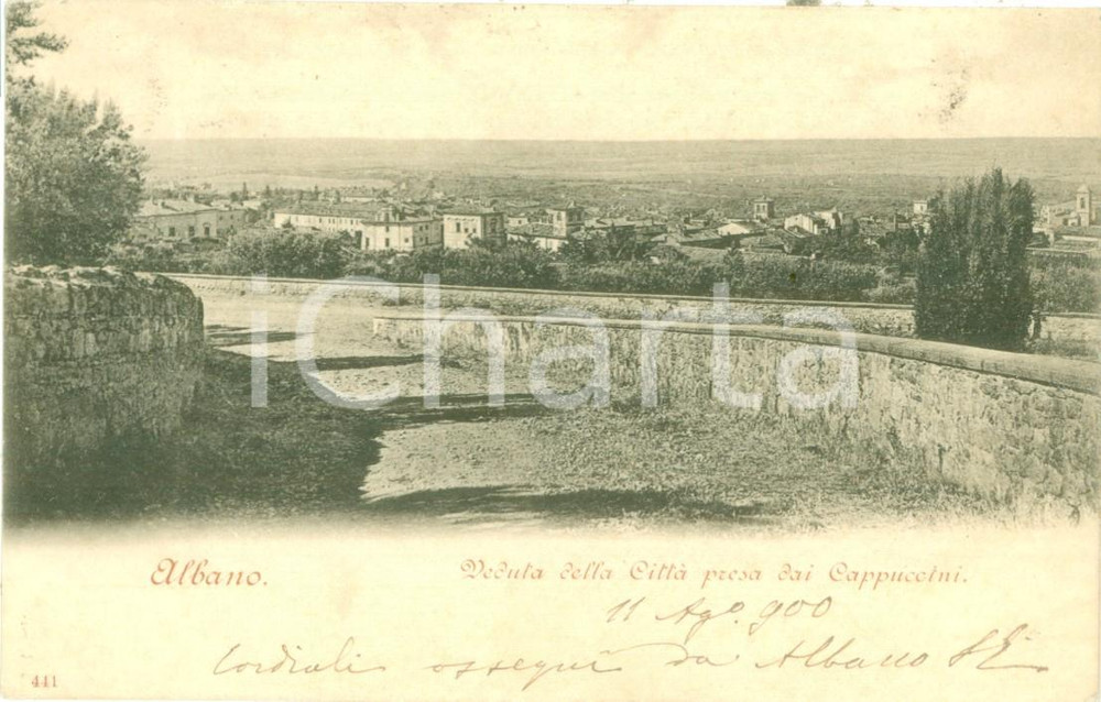 1900 ALBANO LAZIALE (RM) Veduta della città presa dai Cappuccini Cartolina FP VG