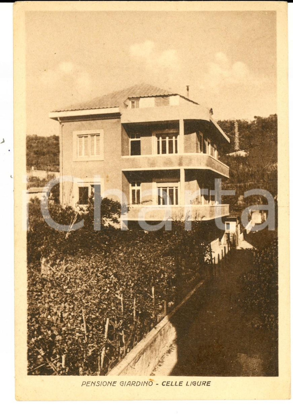 Cartolina originale da collezione 1940 ca CELLE LIGURE SV Veduta della PENSIONE GIARDINO Cartolina FG NV 1