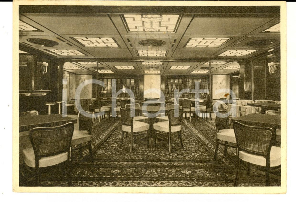 Cartolina originale da collezione 1939 SOCIETA  ADRIATICA NAVIGAZIONE Piroscafo Marco POLO  Sala feste Cartolina 1