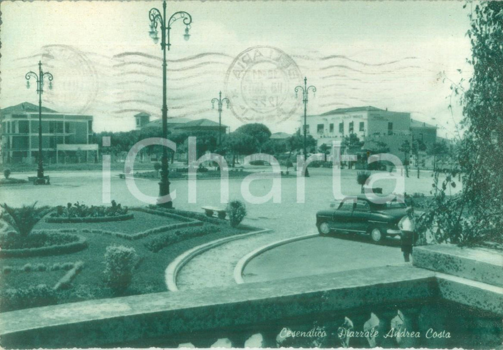 Cartolina originale da collezione 1955 CESENATICO FC Automobile in Piazza Andrea COSTA Cartolina FG VG 1
