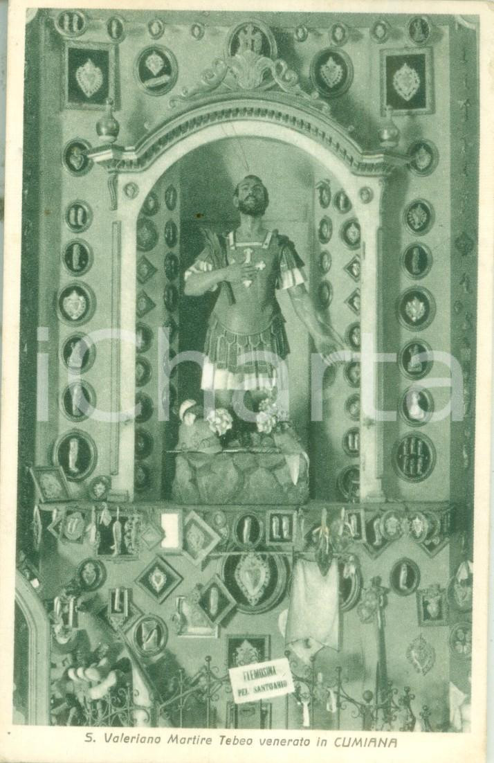 Cartolina originale da collezione 1937 CUMIANA TO Statua di San Valeriano Martire Cartolina postale FP VG 1