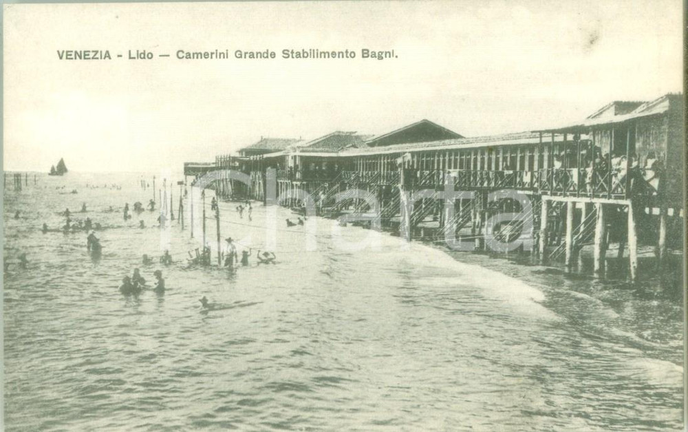 Cartolina originale da collezione 1930 ca VENEZIA LIDO Camerini Grande Stabilimento bagni Cartolina ANIMATA FP NV 1