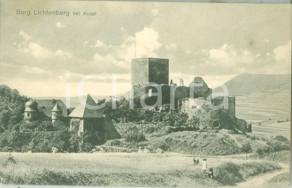 Cartolina originale da collezione 1915 KUSEL GERMANIA Veduta di Burg LICHTENBERG Cartolina ANIMATA FP VG 1