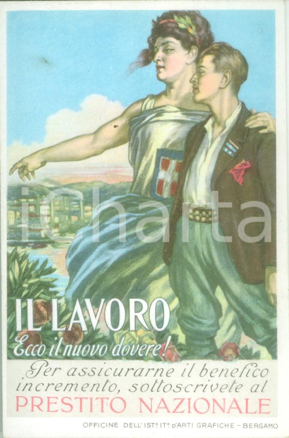 Cartolina originale da collezione 1918 PROPAGANDA WW1 Lavoro nuovo dovere Prestito Nazionale Cartolina 2 1