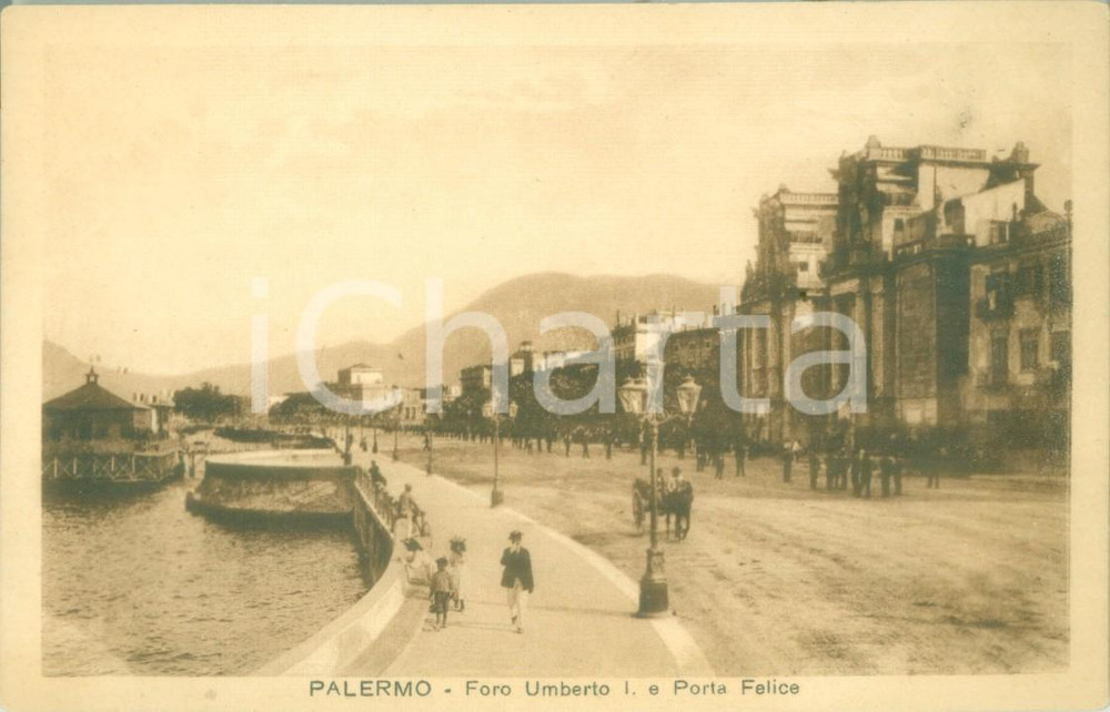 Cartolina originale da collezione 1935 ca PALERMO Foro Umberto I e Porta Felice Cartolina ANIMATA FP NV 1
