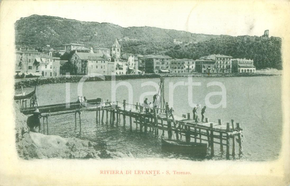 Cartolina originale da collezione 1905 LERICI SP Pescatori sul moletto a SAN TERENZO Cartolina FP VG 1