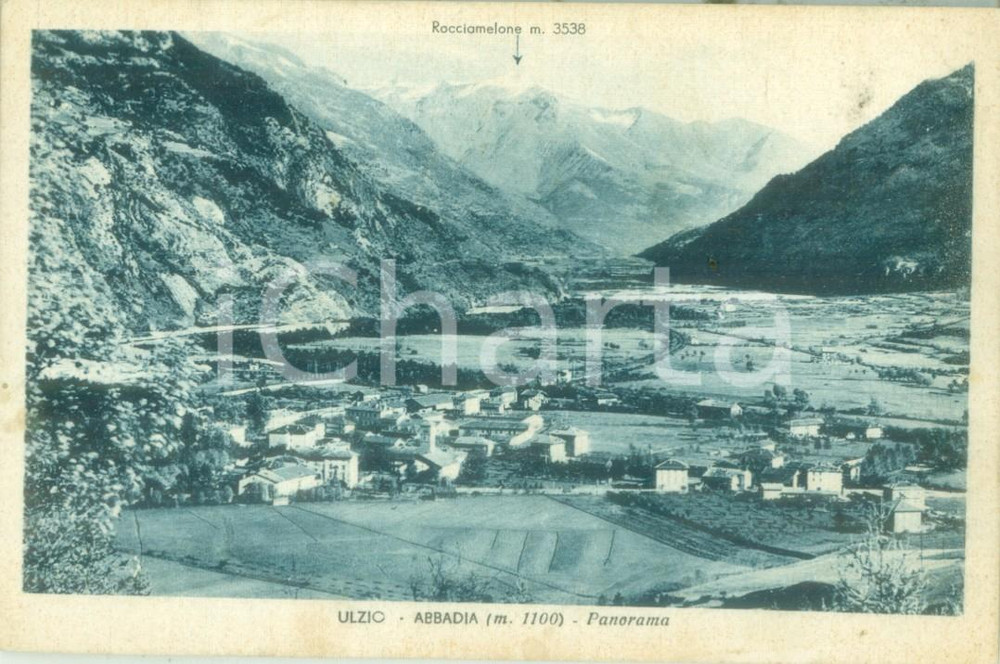 Cartolina originale da collezione 1935 ca OULX / ULZIO TO Panorama di ABBADIA con ROCCIAMELONE Cartolina FP VG 1