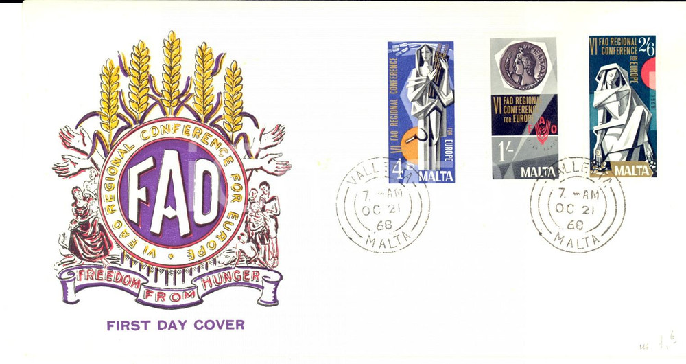 Materiale pubblicitario d’epoca 1968 MALTA 4th FAO Regional Conference for Europe Envelope First day of issue 1