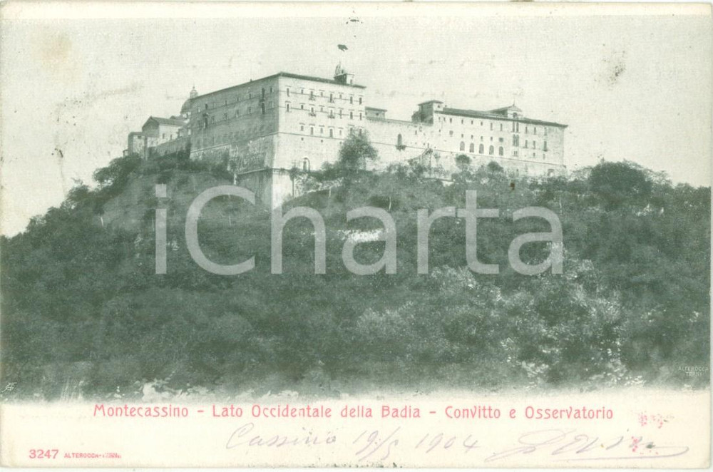 Cartolina originale da collezione 1904 MONTECASSINO Lato occidentale della Badia Convitto Cartolina FP VG 1