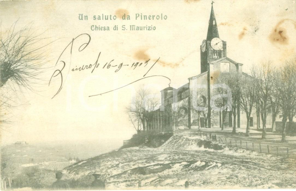 Cartolina originale da collezione 1903 PINEROLO TO veduta della Chiesa di SAN MAURIZIO Cartolina FP VG 1