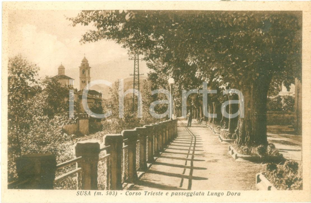 Cartolina originale da collezione 1940 ca SUSA TO Corso TRIESTE e passeggiata lungo la DORA Cartolina 2 1
