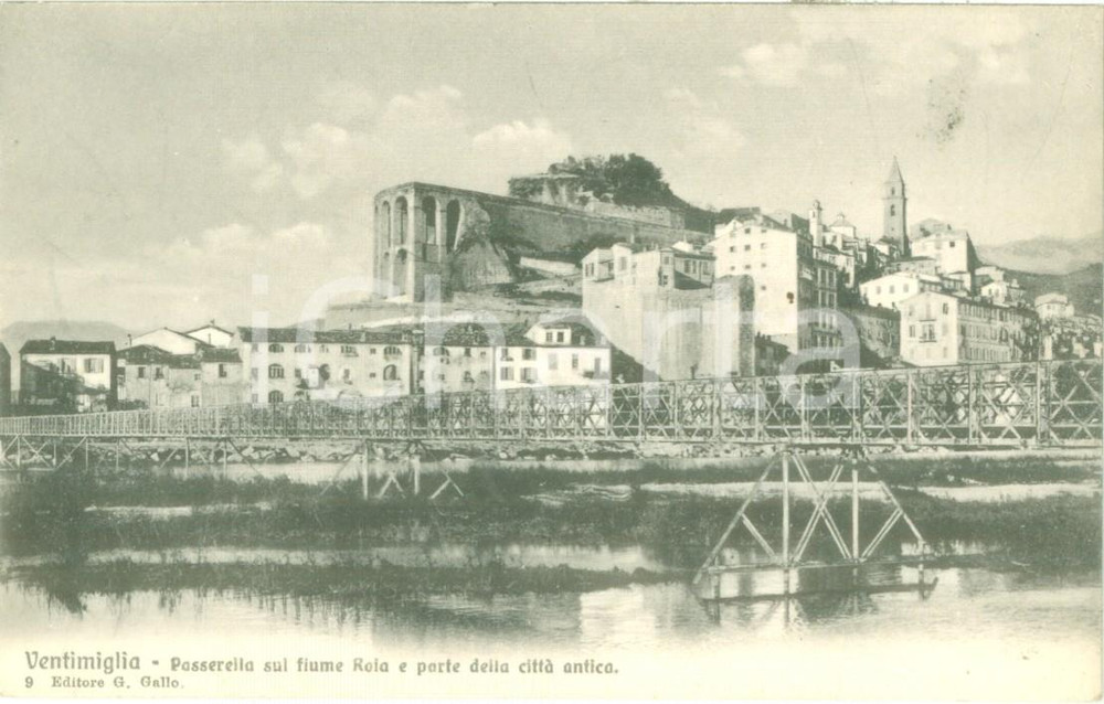 Cartolina originale da collezione 1930 ca VENTIMIGLIA Passerella sul fiume ROIA e cittÃ  antica Cartolina FP NV 1