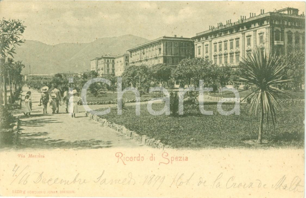 Cartolina originale da collezione 1899 LA SPEZIA Bambini a passeggio in Via MAZZINI Cartolina FP NV 1