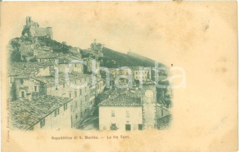 Cartolina originale da collezione 1900 ca REPUBBLICA DI SAN MARINO Le Tre Torri e la Città  Cartolina FP NV 1