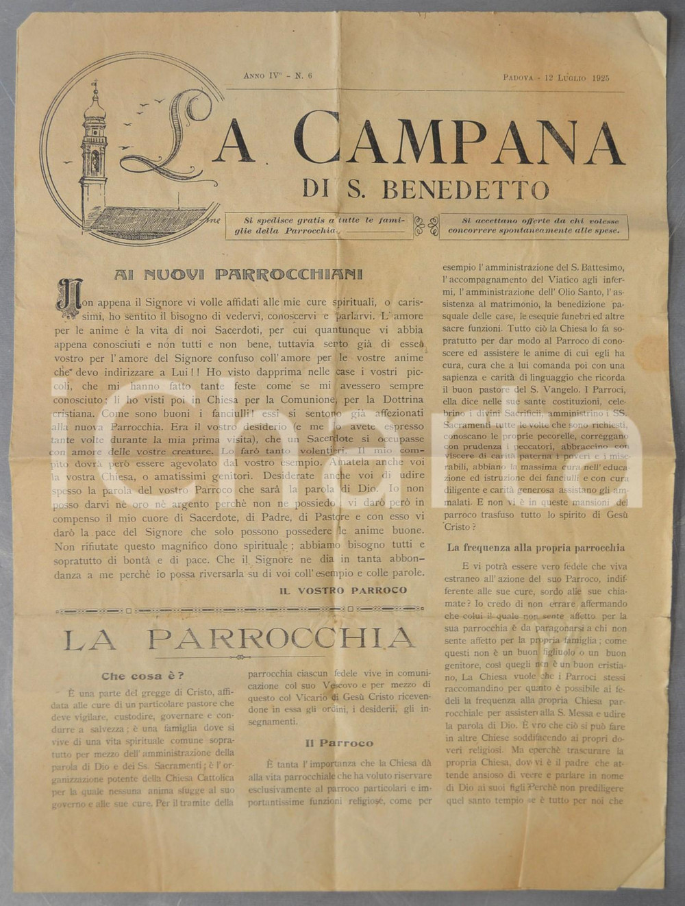 Giornale, rivista storica 1925 PADOVA LA CAMPANA DI SAN BENEDETTO La donna nell osteria Anno IV nÂ° 6 1
