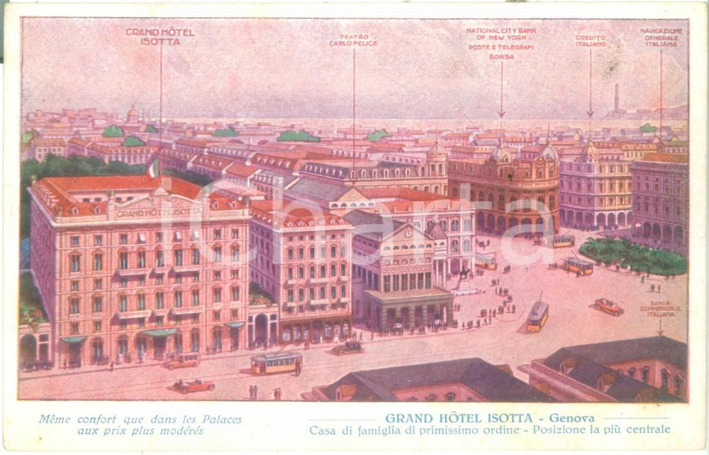 Cartolina originale da collezione 1930 ca GENOVA Grand Hotel ISOTTA Teatro Carlo Felice Cartolina FP NV 1