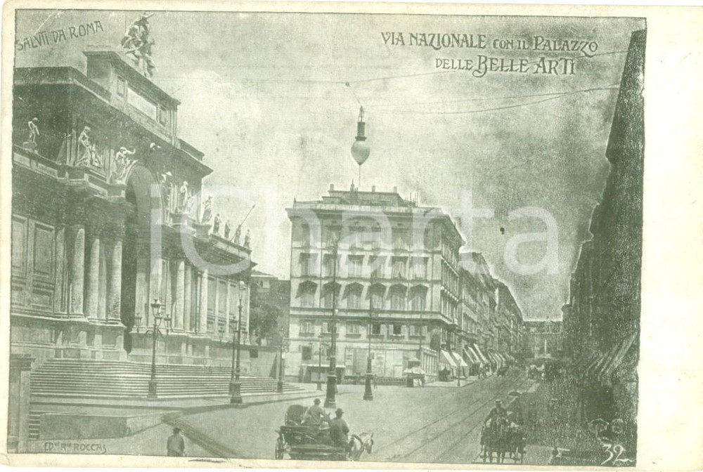Cartolina originale da collezione 1900 ca ROMA Via Nazionale con il Palazzo delle Belle Arti Cartolina FP NV 1