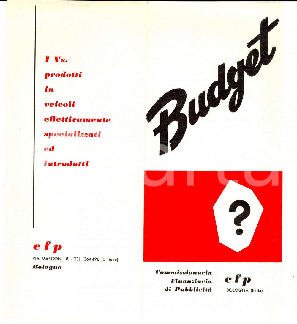 Materiale pubblicitario d’epoca 1960 ca BOLOGNA CFP Concessionaria Finanziaria di Pubblicità Volantino 1