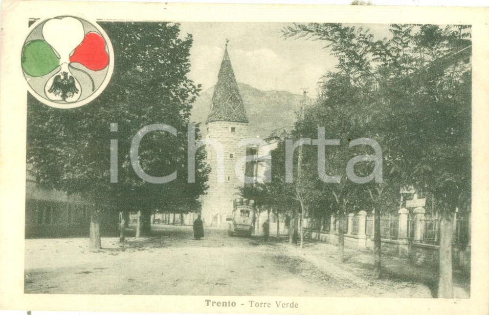 Cartolina originale da collezione 1930 ca TRENTO veduta della Torre Verde con furgone Cartolina FP NV 1
