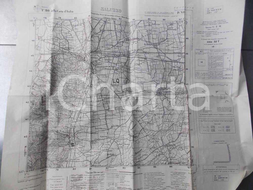 Mappa, planimetria storica 1940 ca Istituto Geografico Militare CARTA D ITALIA  SALUZZO Mappa 60x50 cm 1