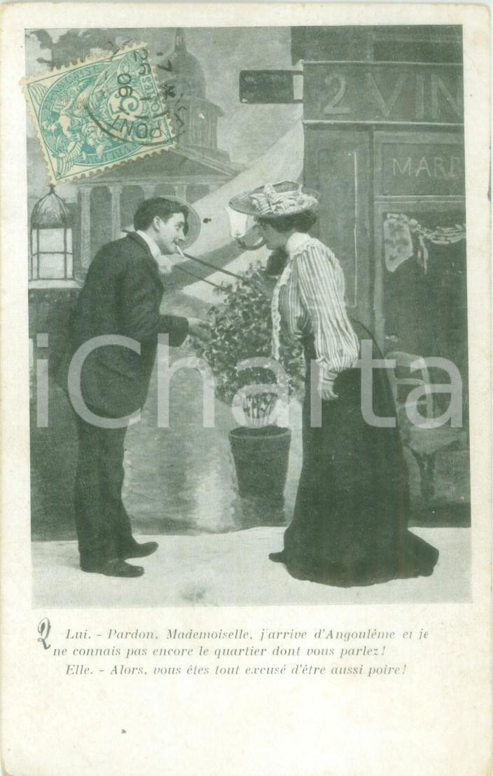Cartolina originale da collezione 1906 INNAMORATI Schermaglie amorose di una coppia Cartolina postale FP VG 1