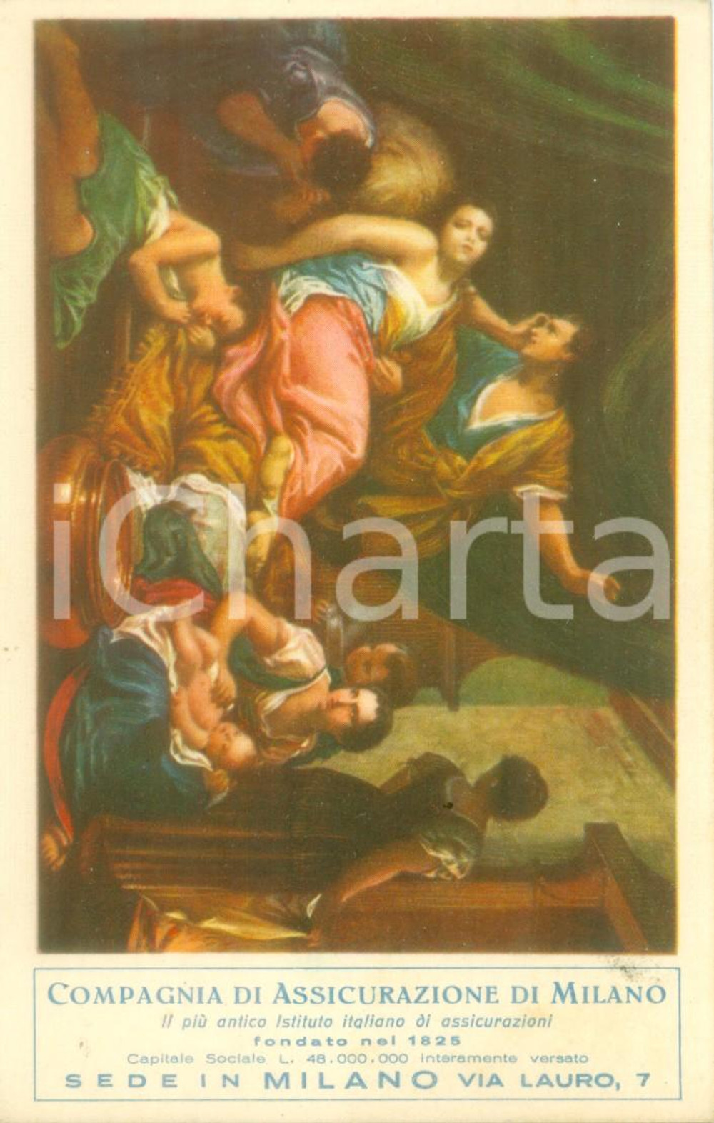 Cartolina originale da collezione 1935 ca MILANO Compagnia Assicurazione Bettino CIGNAROLI Morte Rachele Cartolina 1