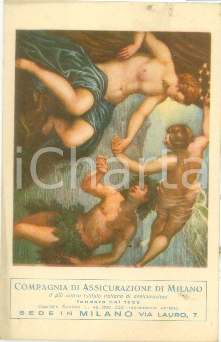 Cartolina originale da collezione 1935 ca MILANO Compagnia Assicurazione TINTORETTO Bacco e Arianna Cartolina 1