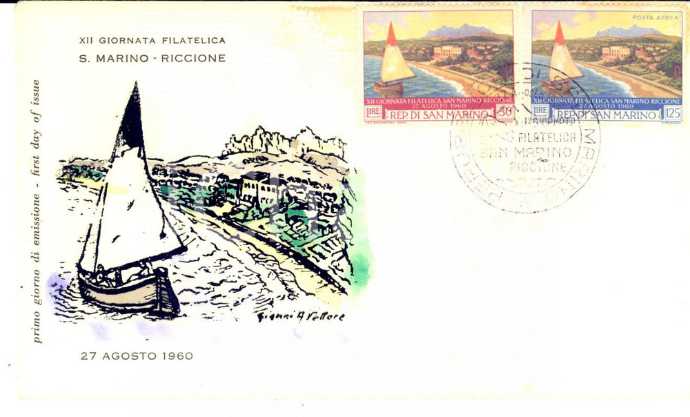 Materiale pubblicitario d’epoca 1960 REPUBBLICA SAN MARINO  RICCIONE XII Giornata Filatelica Busta 1
