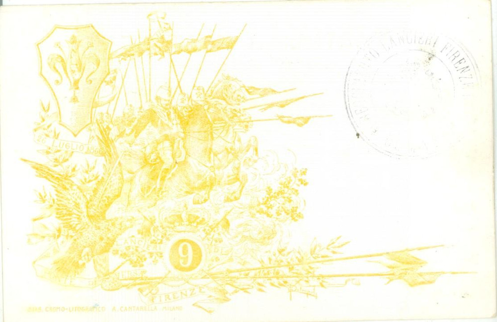 Cartolina originale da collezione 1900 ca FIRENZE 9° Reggimento Lancieri Cartolina reggimentale FP NV 1