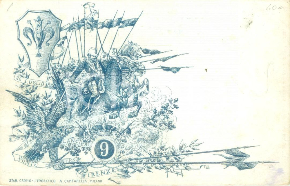 Cartolina originale da collezione 1900 ca FIRENZE 9° Reggimento Lancieri  Cartolina reggimentale FP NV 1