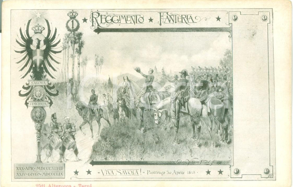 Cartolina originale da collezione 1900 CA 1°REGGIMENTO FANTERIA Battaglia di PASTRENGO Cartolina reggimentale FP 1