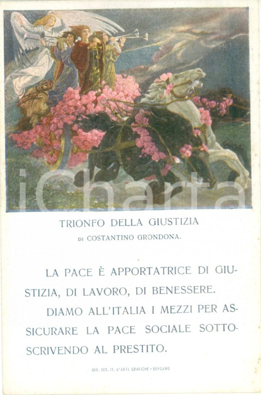 Materiale pubblicitario d’epoca 1915 PROPAGANDA WW1 Costantino GRONDONA Trionfo Giustizia Prestito Nazionale 1