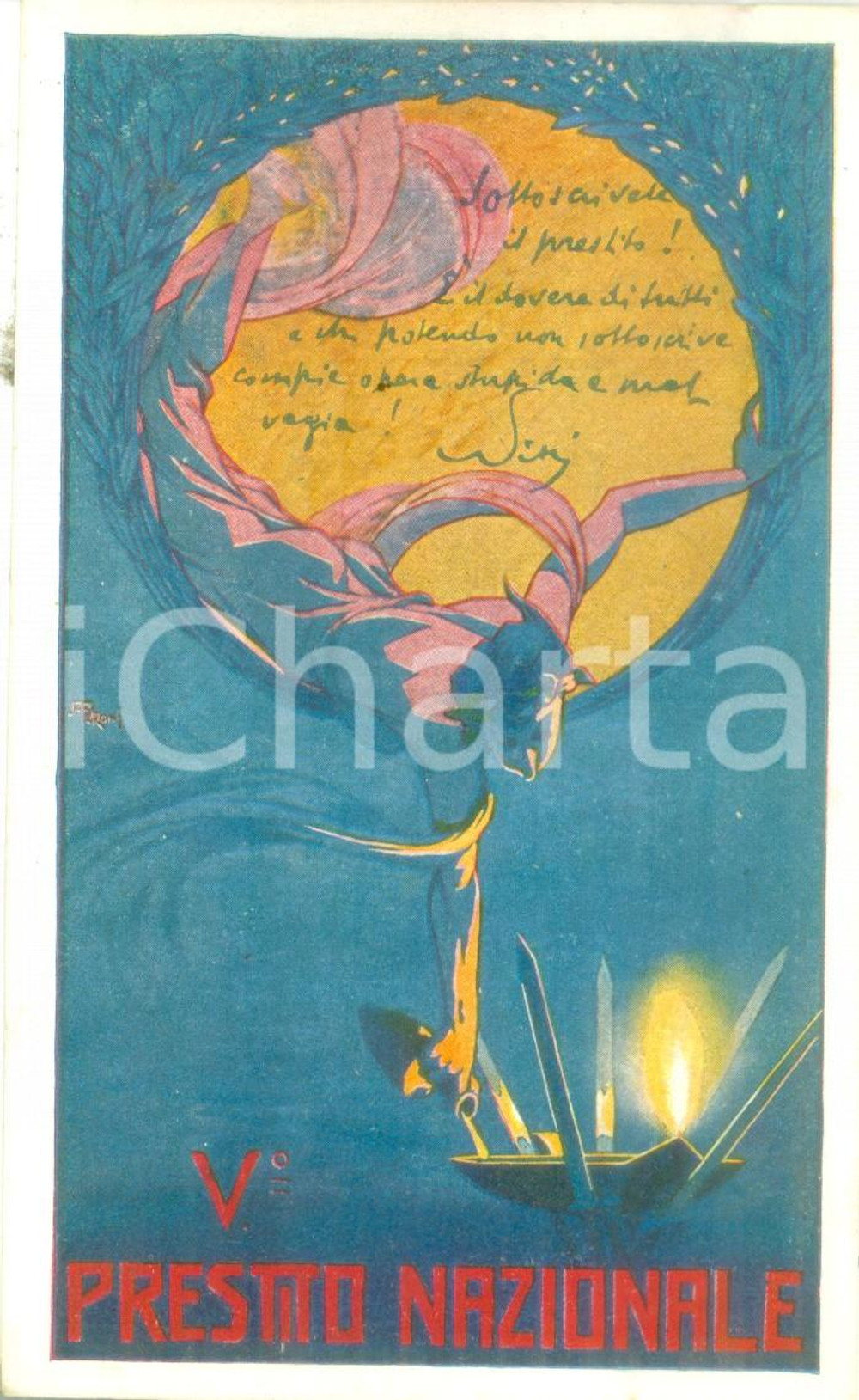 Cartolina originale da collezione 1918 PROPAGANDA WW1 Sottoscrivete V Prestito Nazionale Cartolina FP NV 1