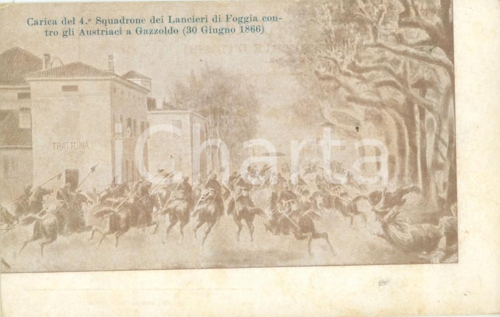 Cartolina originale da collezione 1900 ca 4° SQUADRONE LANCIERI DI FOGGIA carica a FOGGIA Cartolina reggimentale 1