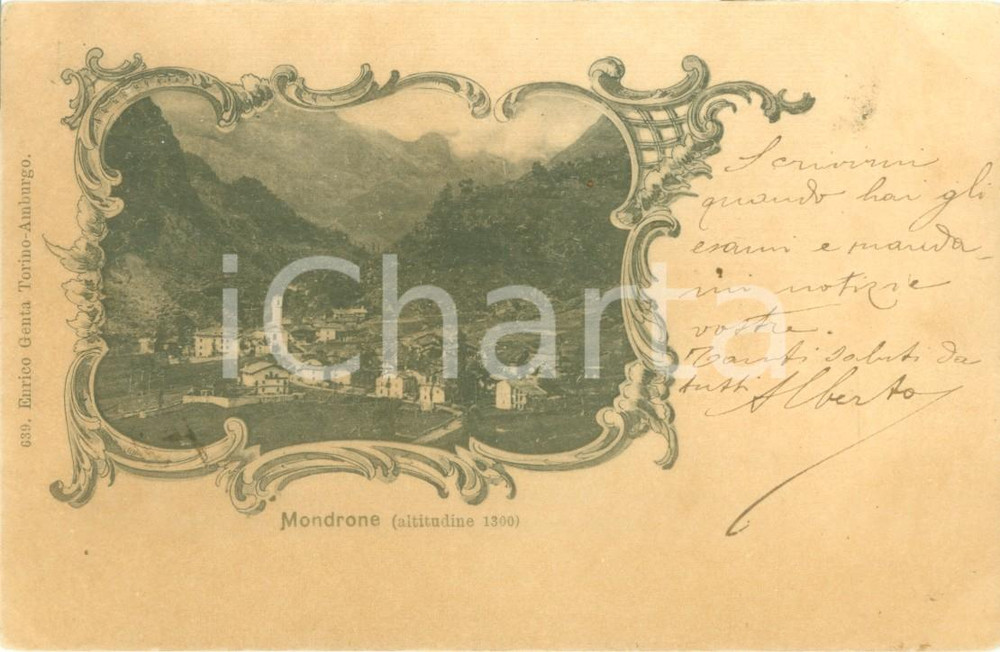 Cartolina originale da collezione 1900 MONDRONE TO Panorama del paese tra i monti Cartolina FP VG 1