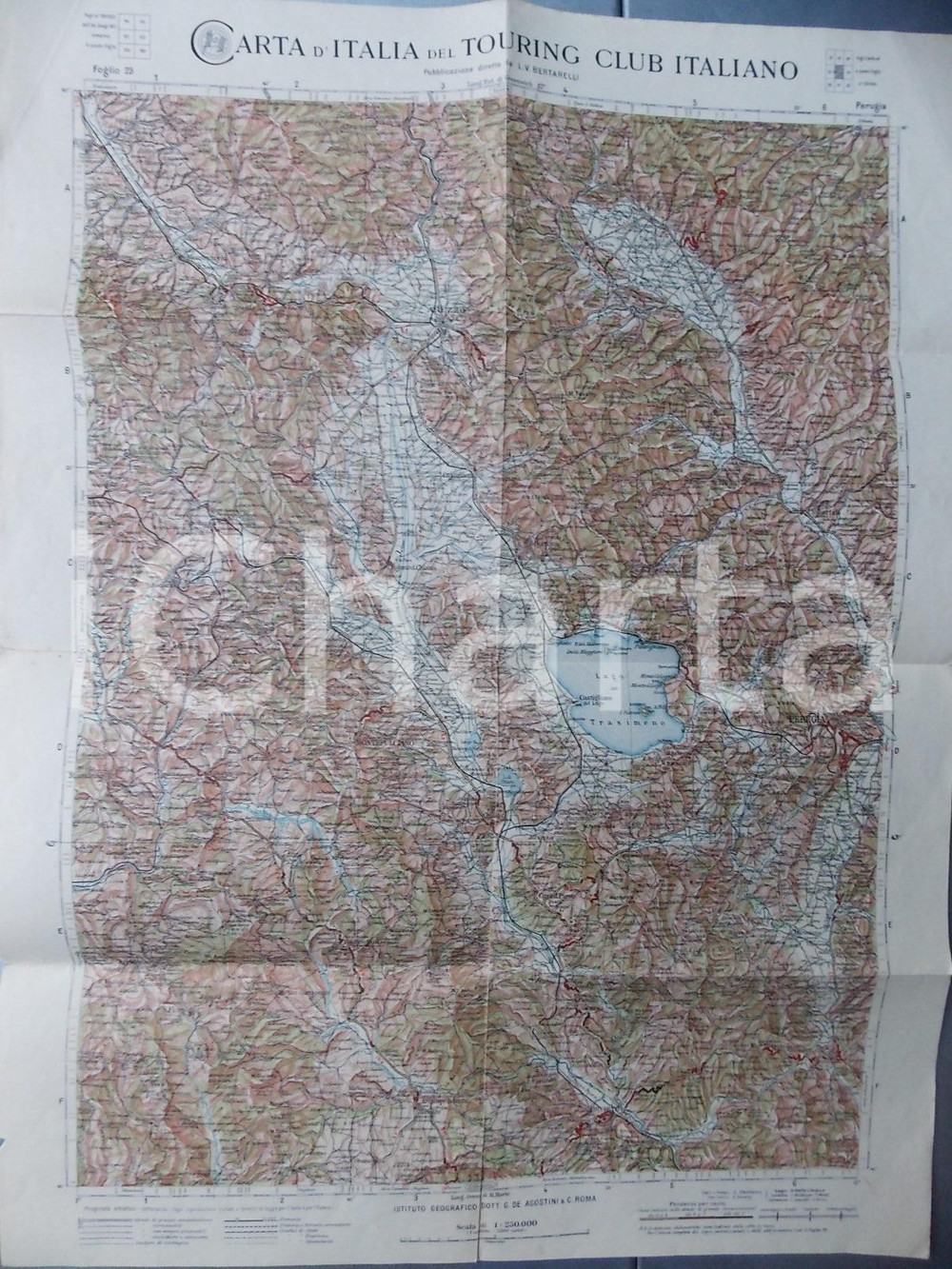 Mappa, planimetria storica 1910 ca TOURING CLUB Carta d Italia  PERUGIA e Lago TRASIMENO Mappa 40x50 cm 1