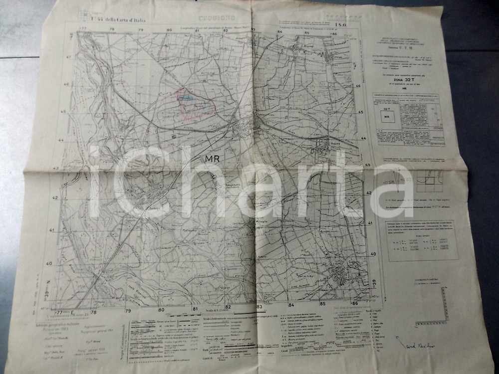 Mappa, planimetria storica 1950 ca Istituto Geografico Militare CARTA D ITALIA  CUGGIONO Mappa 55x50 cm 1