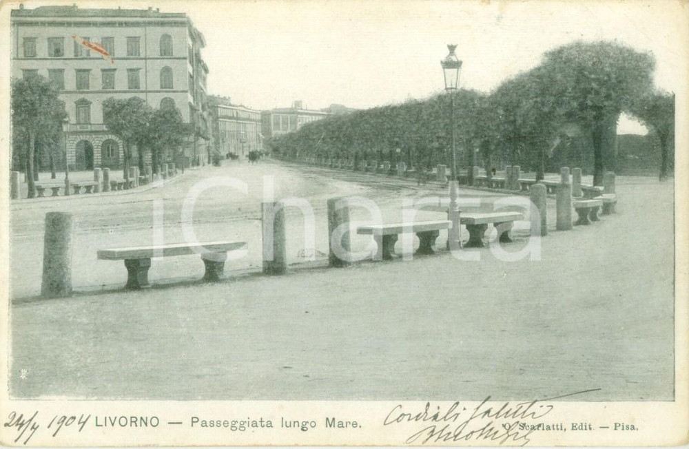 Cartolina originale da collezione 1904 LIVORNO Passeggiata lungo mare Cartolina postale FP VG 1