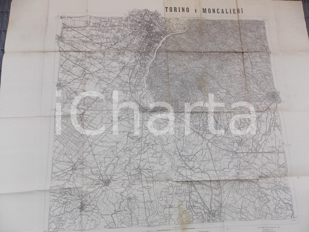 Mappa, planimetria storica 1928 Istituto Geografico Militare TORINO E MONCALIERI Mappa 110x90 cm 1