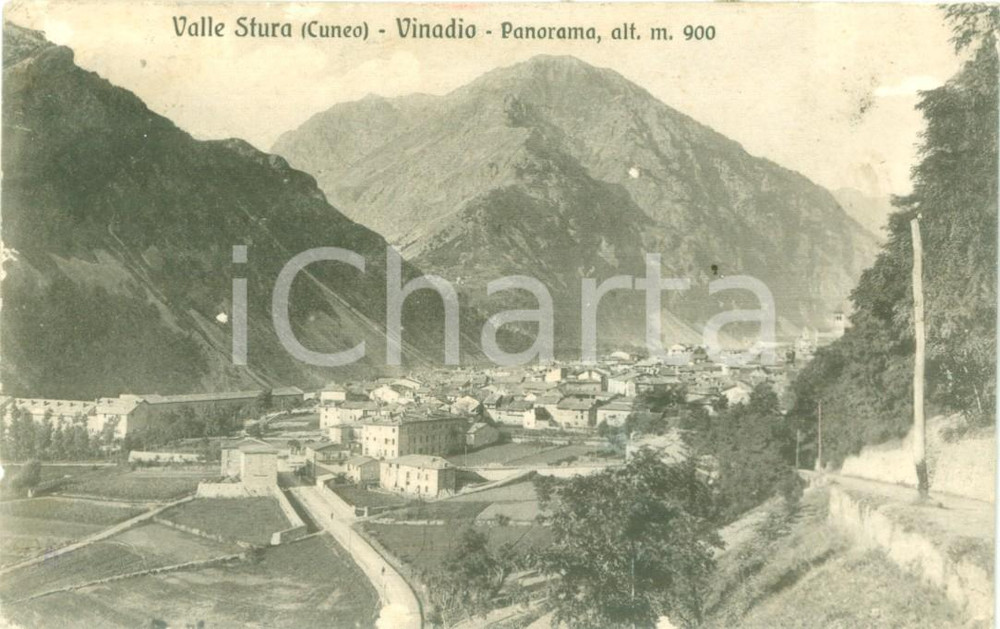 Cartolina originale da collezione 1913 VINADIO CN Panorama del paese in Valle STURA Cartolina FP VG 1