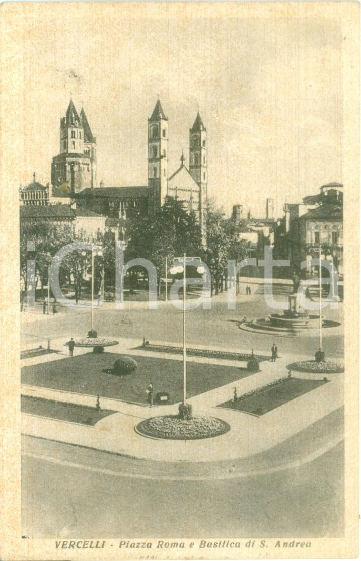 Cartolina originale da collezione 1950 VERCELLI Piazza Roma e basilica di SAN TANDREA Cartolina FP VG 1