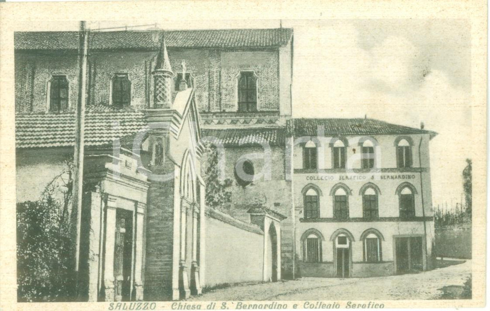 Cartolina originale da collezione 1930 ca SALUZZO CN Chiesa San Bernardino e Collegio Serafico Cartolina FP NV 1