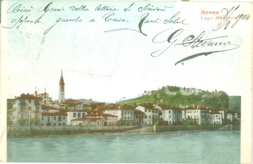 Cartolina originale da collezione 1904 ARONA NO Panorama dal Lago Maggiore Cartolina FP VG 1