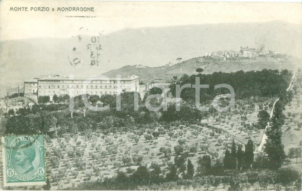Cartolina originale da collezione 1913 MONTE PORZIO PU Panorama con Villa MONDRAGONE Cartolina FP VG 1