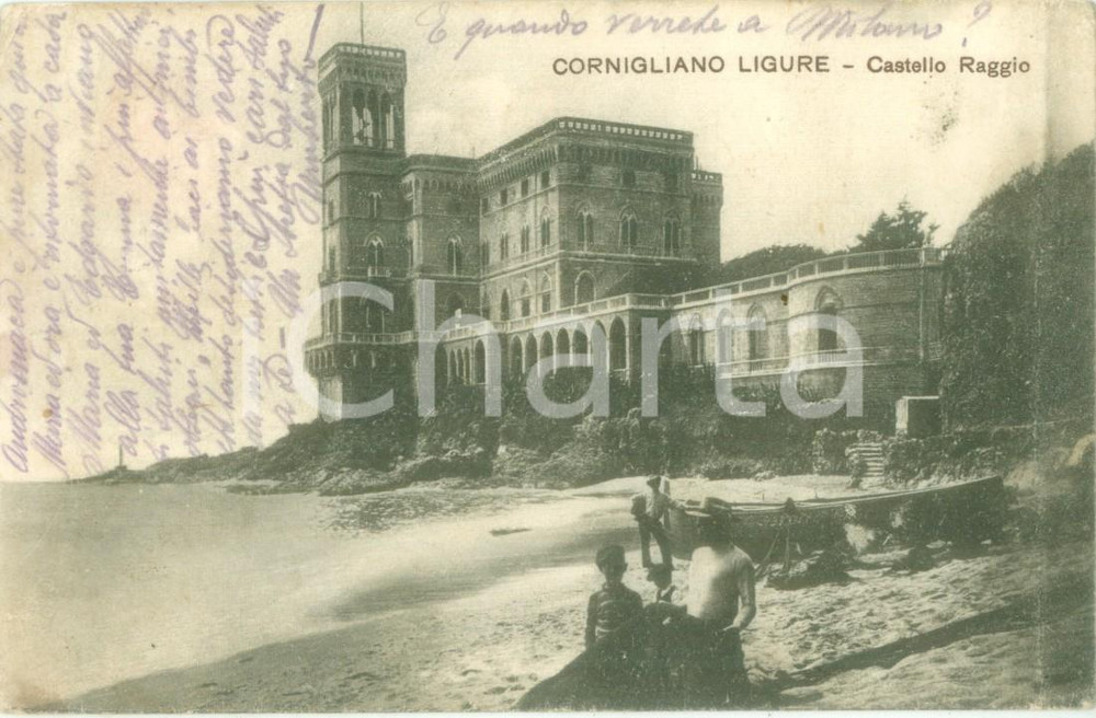 Cartolina originale da collezione 1918 GENOVA CORNIGLIANO Pescatori al Castello RAGGIO GRAVEMENTE DANNEGGIATA 1