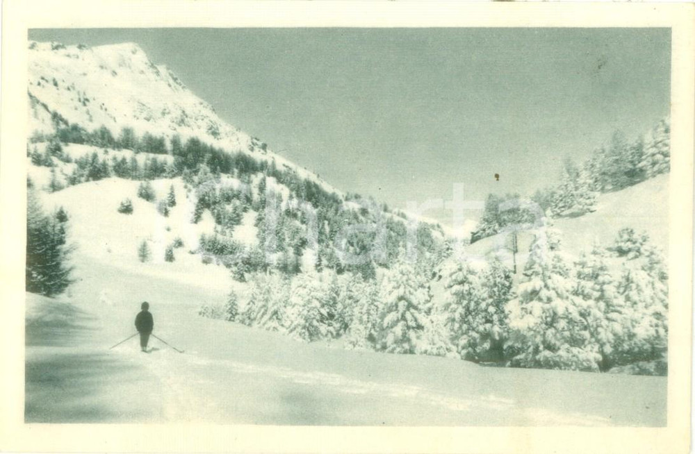 Cartolina originale da collezione 1935 ca CLAVIERE TO Sciatore in Alta Valle SUSA Albergo SAVOIA Cartolina FP NV 1