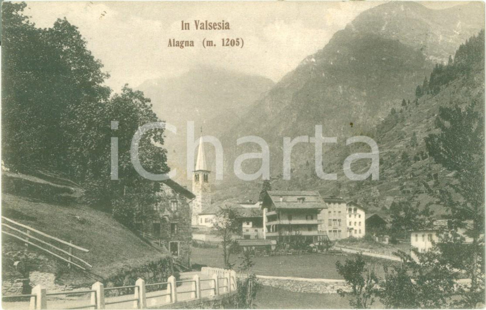 Cartolina originale da collezione 1909 ALAGNA VALSESIA VC Panorama del paese Cartolina FP NV 1