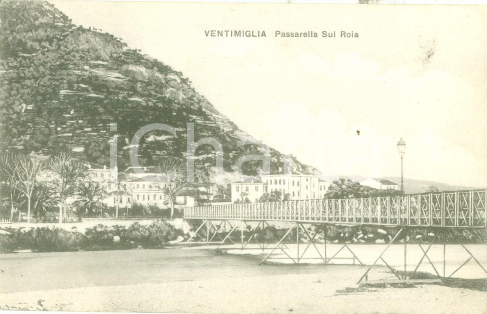 Cartolina originale da collezione 1930 ca VENTIMIGLIA IM La passerella sul fiume ROIA Cartolina FP NV 1